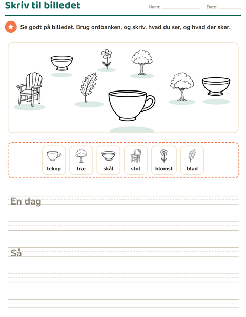 Forhåndsvisning af Skriv til billedet-arbejdsark med Hjem og Natur SH til 2. klasse