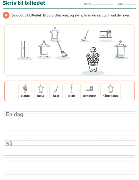 Forhåndsvisning af Skriv til billedet-arbejdsark med Husholdning SH til 2. klasse