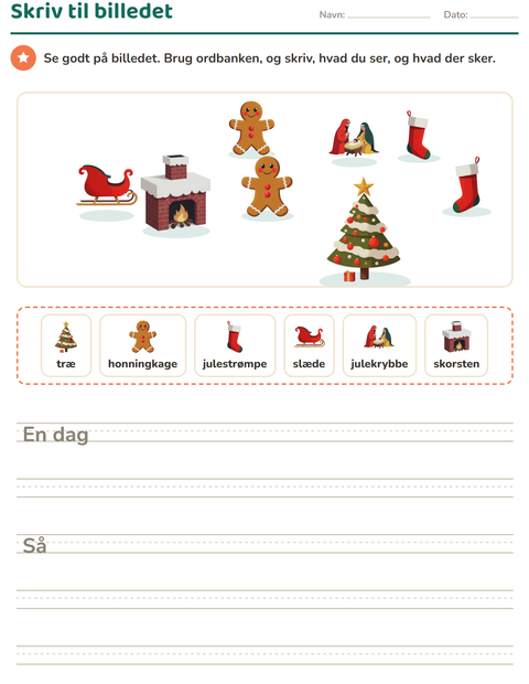 Forhåndsvisning af Skriv til billedet-arbejdsark med Jul til 2. klasse