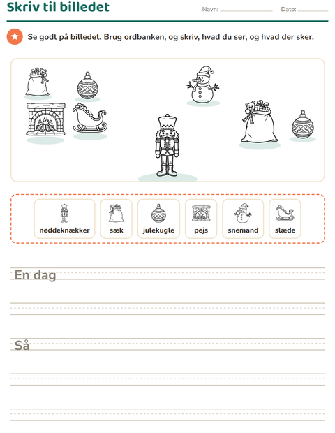 Forhåndsvisning af Skriv til billedet-arbejdsark med Jul S/H 2 til 2. klasse