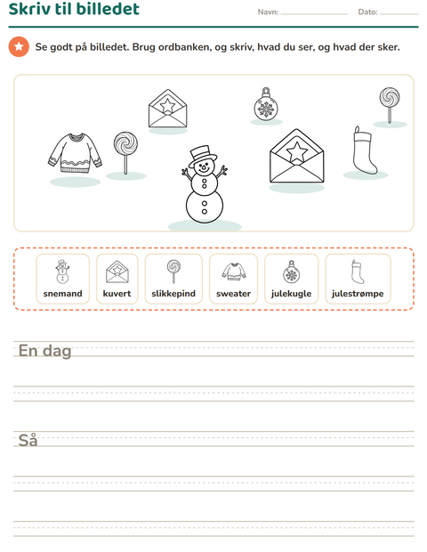 Forhåndsvisning af Skriv til billedet-arbejdsark med Jul S/H til 2. klasse