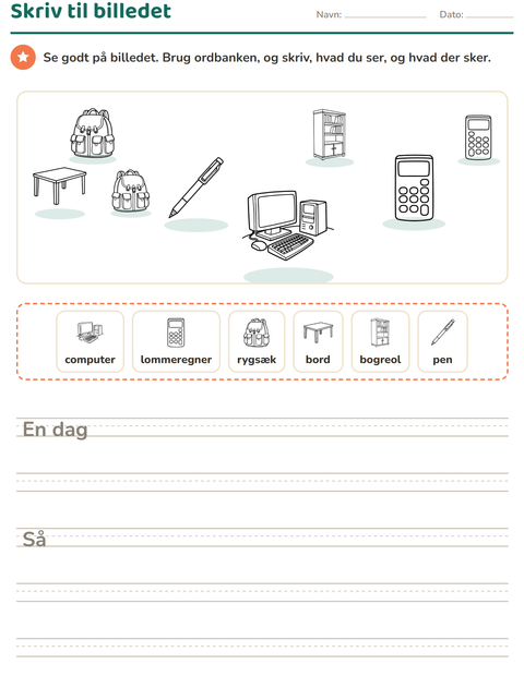 Forhåndsvisning af Skriv til billedet-arbejdsark med Klasseværelse 2 (S/H) til 2. klasse