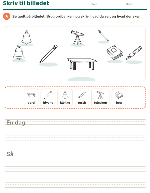 Forhåndsvisning af Skriv til billedet-arbejdsark med Klasseværelse (S/H) til 2. klasse