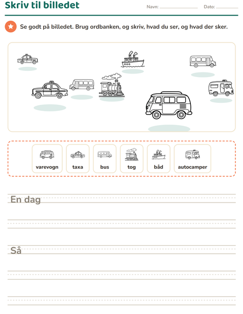 Forhåndsvisning af Skriv til billedet-arbejdsark med Køretøjer SH 2 til 2. klasse