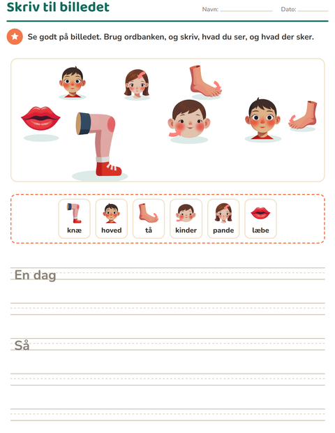Forhåndsvisning af Skriv til billedet-arbejdsark med Kropsdele til 2. klasse
