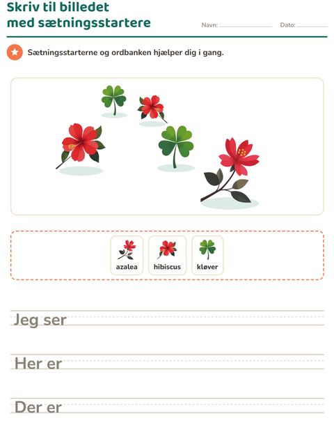 Forhåndsvisning af Skriv til billedet-arbejdsark med Blomster til 2. klasse