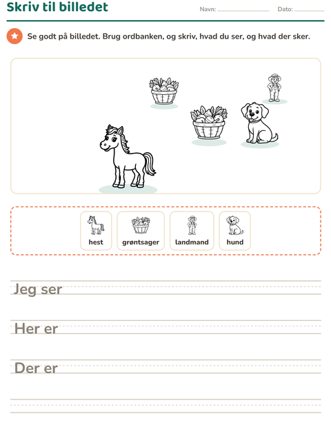 Forhåndsvisning af Skriv til billedet-arbejdsark med Bondegård SH til 2. klasse