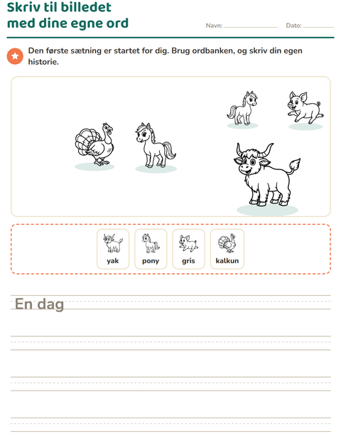 Forhåndsvisning af Skriv til billedet-arbejdsark med Bondegårdsdyr SH til 2. klasse