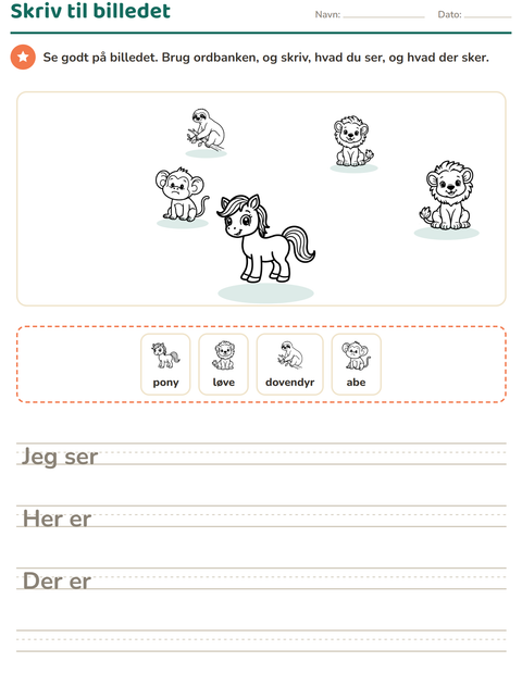 Forhåndsvisning af Skriv til billedet-arbejdsark med Dyr SH 2 til 2. klasse