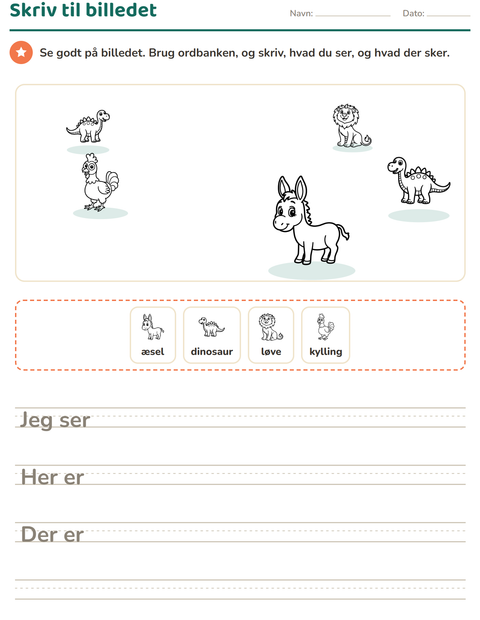 Forhåndsvisning af Skriv til billedet-arbejdsark med Dyr SH 3 til 2. klasse