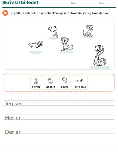 Forhåndsvisning af Skriv til billedet-arbejdsark med Dyr SH 5 til 2. klasse