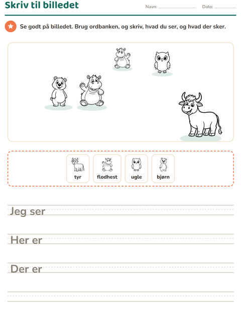 Forhåndsvisning af Skriv til billedet-arbejdsark med Dyr SH til 2. klasse