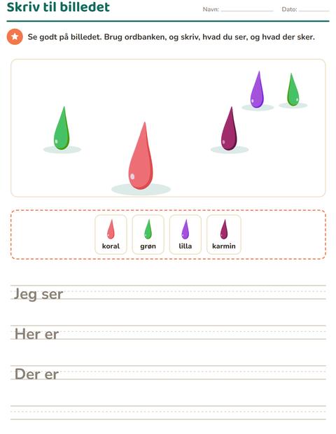 Forhåndsvisning af Skriv til billedet-arbejdsark med Farver til 2. klasse