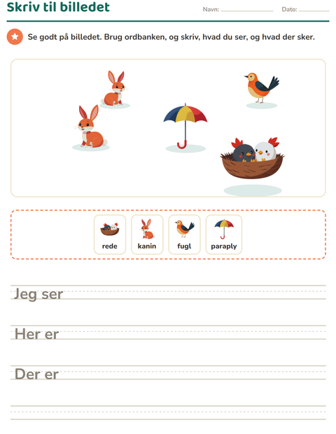 Forhåndsvisning af Skriv til billedet-arbejdsark med Forår til 2. klasse