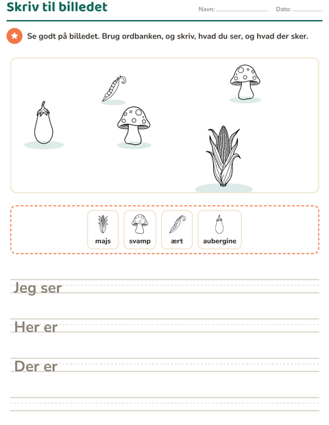 Forhåndsvisning af Skriv til billedet-arbejdsark med Grøntsager SH 2 til 2. klasse
