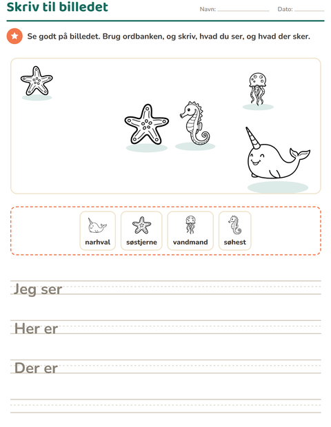 Forhåndsvisning af Skriv til billedet-arbejdsark med Havliv SH til 2. klasse
