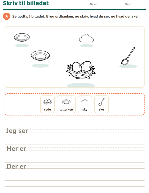 Forhåndsvisning af Skriv til billedet-arbejdsark med Hjem og Natur SH til 2. klasse