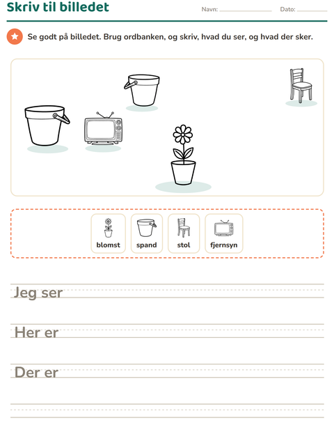 Forhåndsvisning af Skriv til billedet-arbejdsark med Hjem SH 2 til 2. klasse