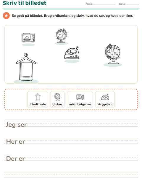 Forhåndsvisning af Skriv til billedet-arbejdsark med Husholdning SH til 2. klasse