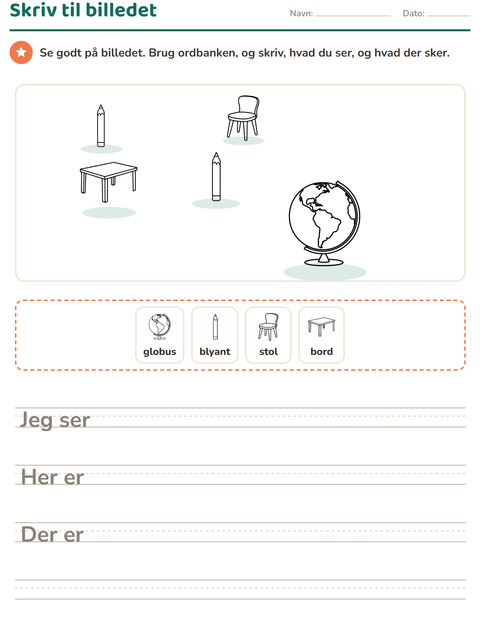 Forhåndsvisning af Skriv til billedet-arbejdsark med Klasseværelse 2 (S/H) til 2. klasse