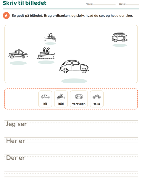 Forhåndsvisning af Skriv til billedet-arbejdsark med Køretøjer SH 2 til 2. klasse