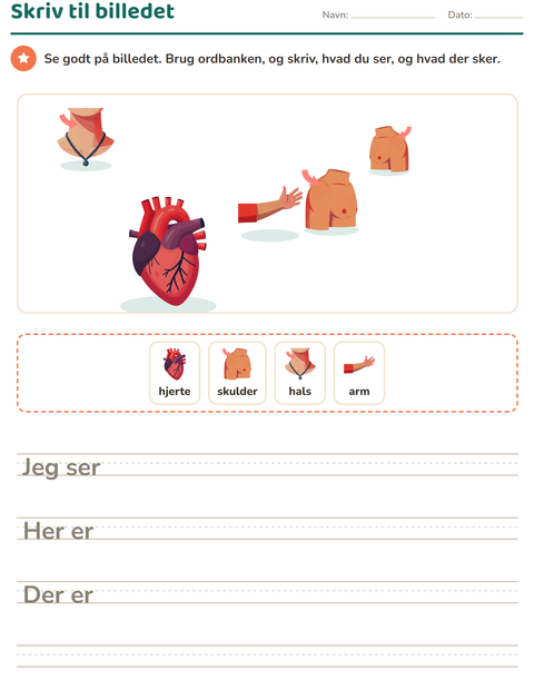 Forhåndsvisning af Skriv til billedet-arbejdsark med Kropsdele til 2. klasse