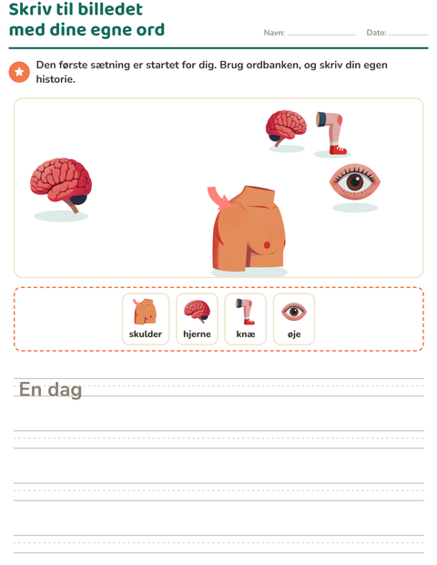 Forhåndsvisning af Skriv til billedet-arbejdsark med Kropsdele til 2. klasse