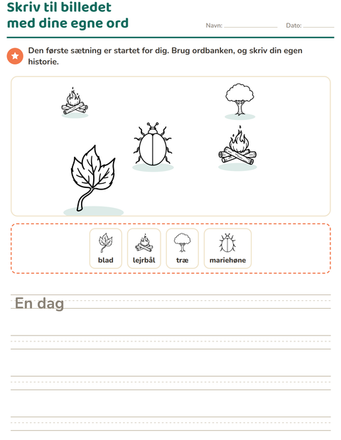 Forhåndsvisning af Skriv til billedet-arbejdsark med Natur SH til 2. klasse
