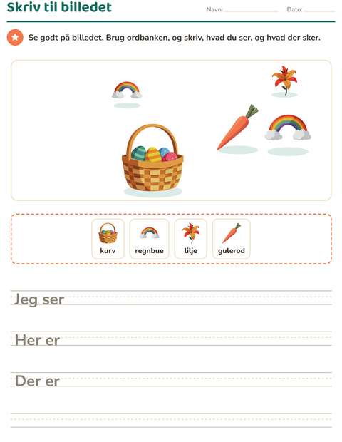 Forhåndsvisning af Skriv til billedet-arbejdsark med Påske til 2. klasse