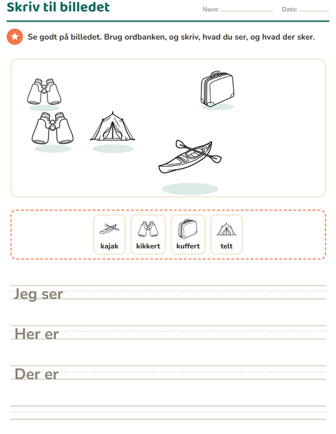 Forhåndsvisning af Skriv til billedet-arbejdsark med Rejser og Ferie SH til 2. klasse