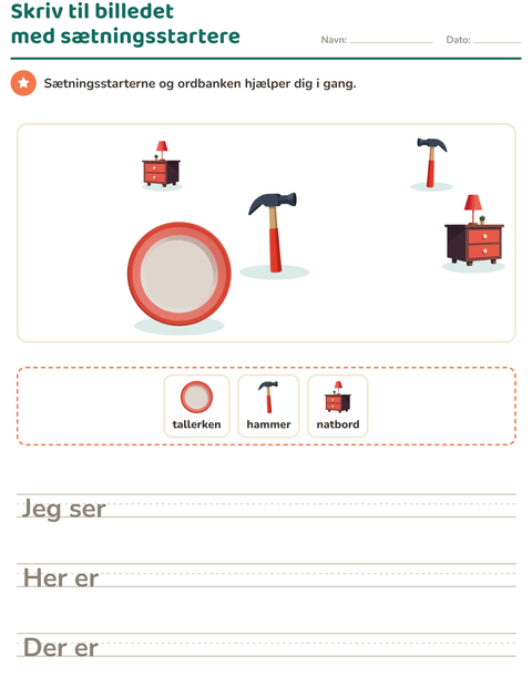 Forhåndsvisning af Skriv til billedet-arbejdsark med Rundt i huset til 2. klasse