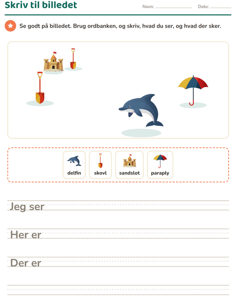 Forhåndsvisning af Skriv til billedet-arbejdsark med Sommer til 2. klasse