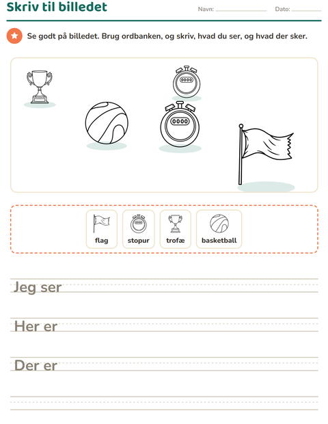 Forhåndsvisning af Skriv til billedet-arbejdsark med Sport SH 2 til 2. klasse
