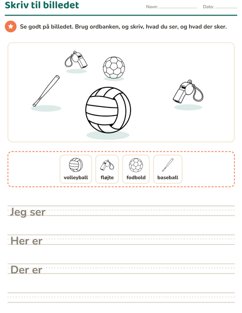 Forhåndsvisning af Skriv til billedet-arbejdsark med Sport SH til 2. klasse