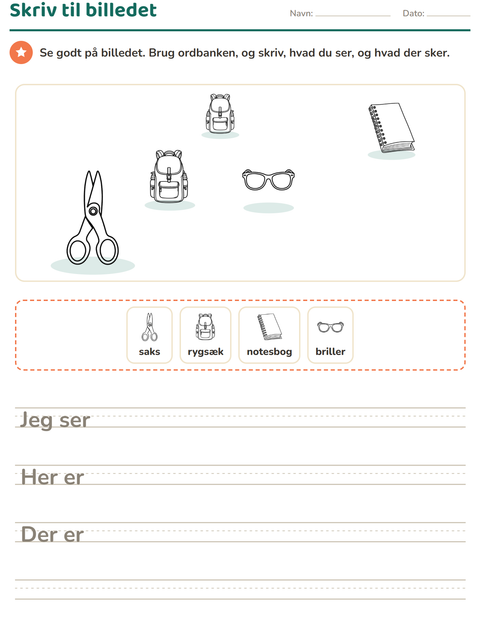 Forhåndsvisning af Skriv til billedet-arbejdsark med Uddannelse SH til 2. klasse