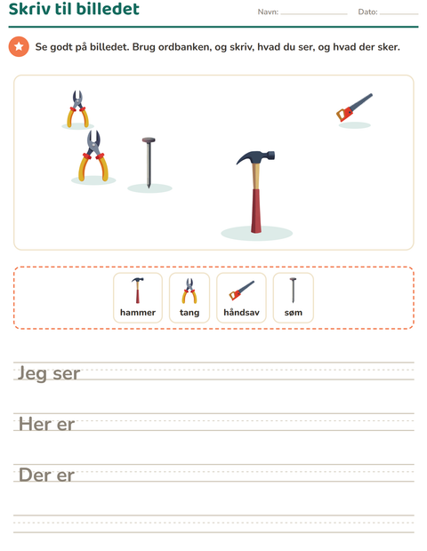 Forhåndsvisning af Skriv til billedet-arbejdsark med Værktøj til 2. klasse