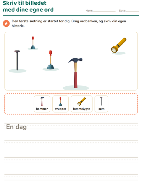 Forhåndsvisning af Skriv til billedet-arbejdsark med Værktøj til 2. klasse