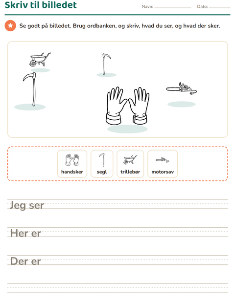 Forhåndsvisning af Skriv til billedet-arbejdsark med Værktøj SH til 2. klasse