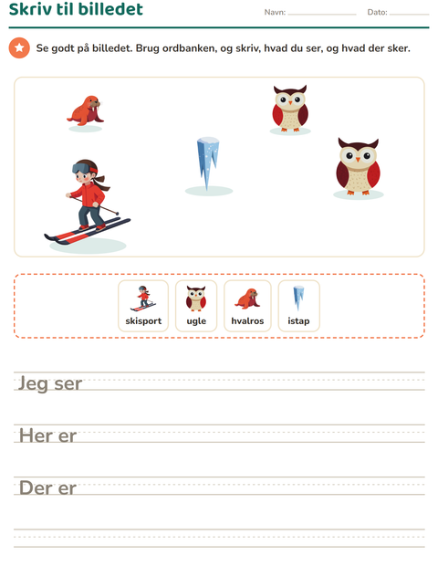 Forhåndsvisning af Skriv til billedet-arbejdsark med Vinter til 2. klasse