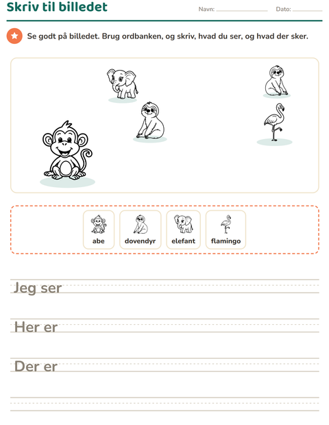 Forhåndsvisning af Skriv til billedet-arbejdsark med Zoodyr SH til 2. klasse