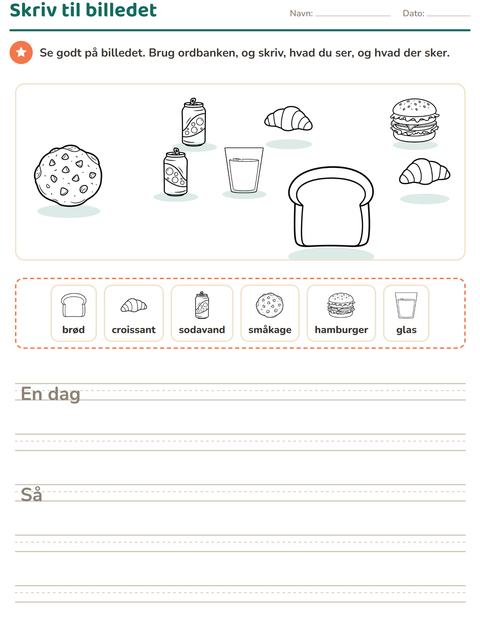 Forhåndsvisning af Skriv til billedet-arbejdsark med Mad SH 3 til 2. klasse