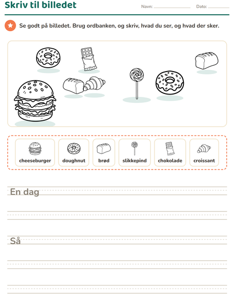 Forhåndsvisning af Skriv til billedet-arbejdsark med Mad SH til 2. klasse
