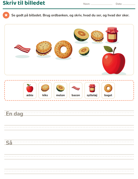 Forhåndsvisning af Skriv til billedet-arbejdsark med Morgenmad til 2. klasse
