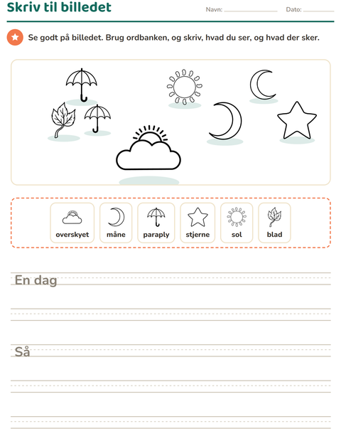 Forhåndsvisning af Skriv til billedet-arbejdsark med Natur SH til 2. klasse