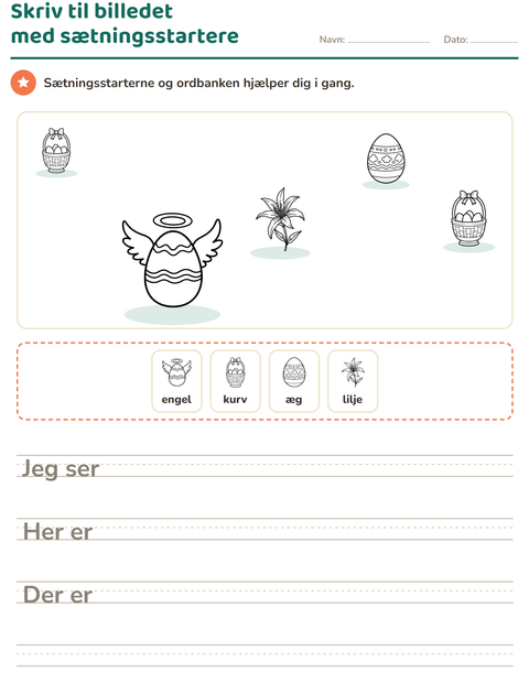 Forhåndsvisning af Skriv til billedet-arbejdsark med Påske SH 2 til 2. klasse