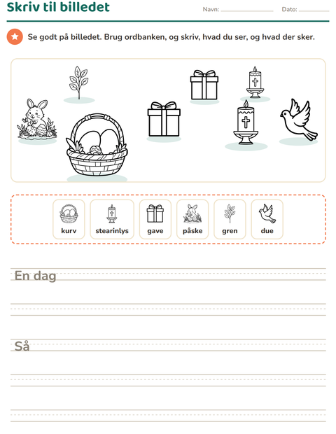Forhåndsvisning af Skriv til billedet-arbejdsark med Påske SH til 2. klasse