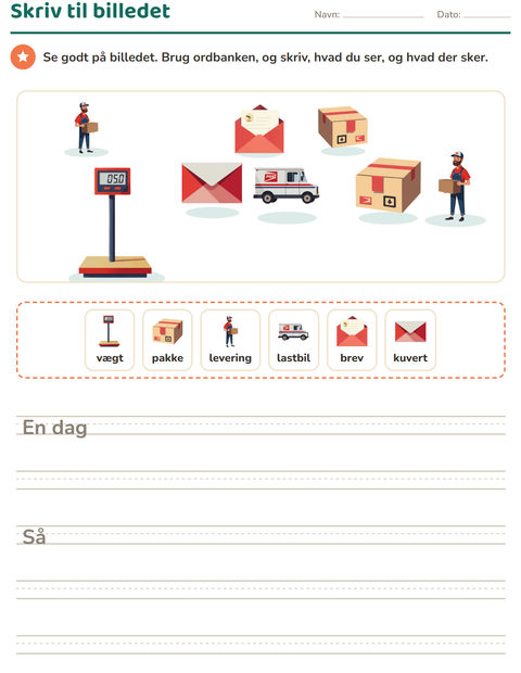 Forhåndsvisning af Skriv til billedet-arbejdsark med Postkontor til 2. klasse