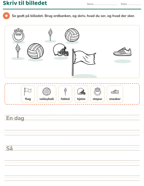 Forhåndsvisning af Skriv til billedet-arbejdsark med Sport SH 2 til 2. klasse