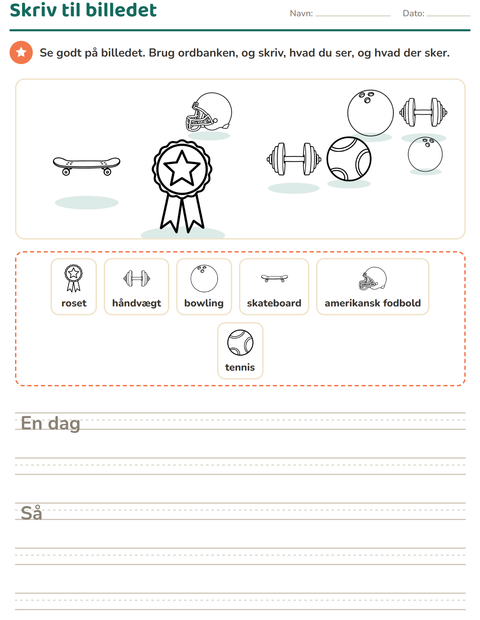 Forhåndsvisning af Skriv til billedet-arbejdsark med Sport SH til 2. klasse