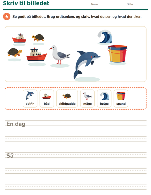 Forhåndsvisning af Skriv til billedet-arbejdsark med Strand til 2. klasse